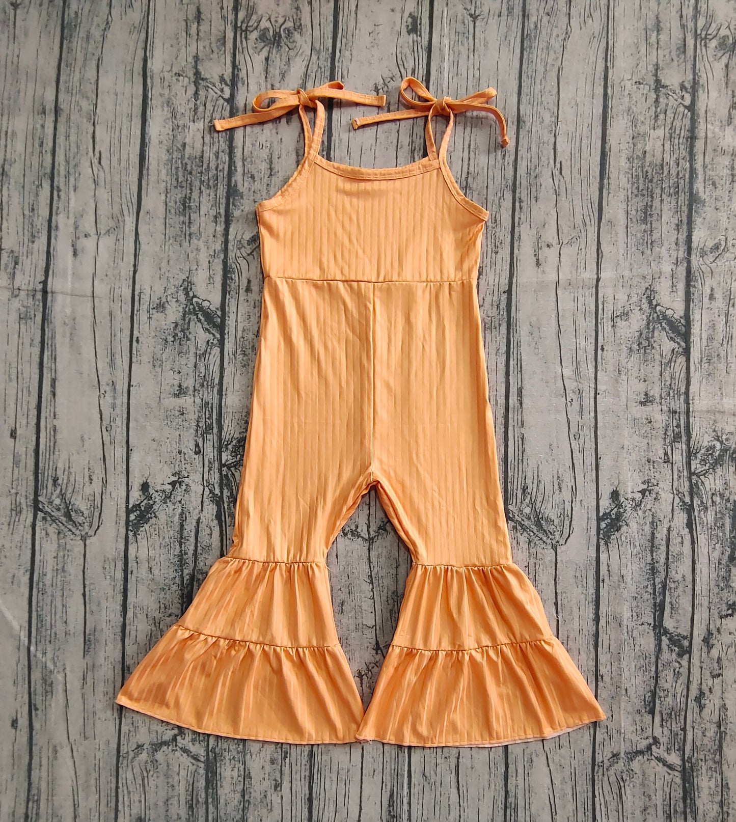SR3162  Baby Girls Orange Strap Bell Bottom Ribbed Jumpsuits  D 821