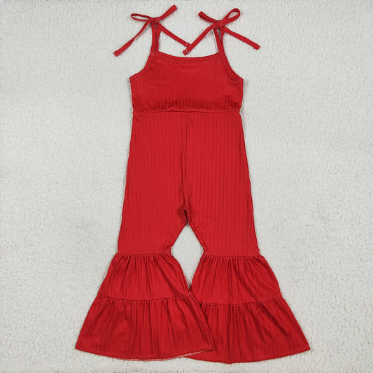 SR3163  Baby Girls Red Strap Bell Bottom Ribbed Jumpsuits D 7.12