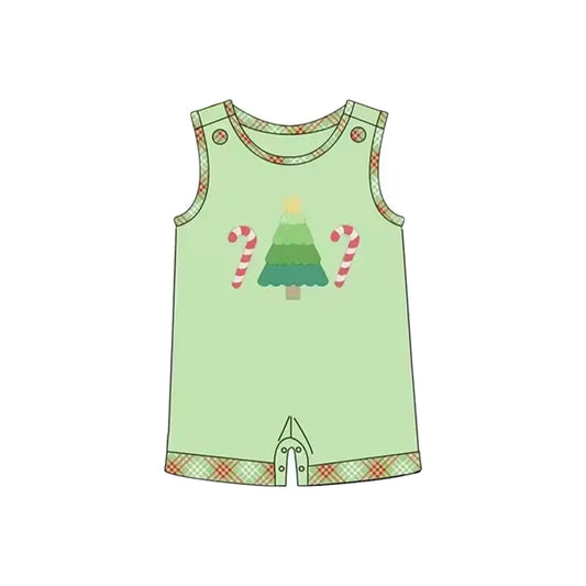 presale SR3166 Baby Boys Green Sleeveless Tree Candy Cane Shorts Rompers D 6.11