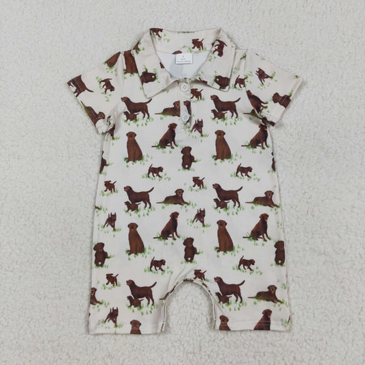 SR3174 Puppy Grass Beige Button Neck Short Sleeve Bodysuit   D 7.21