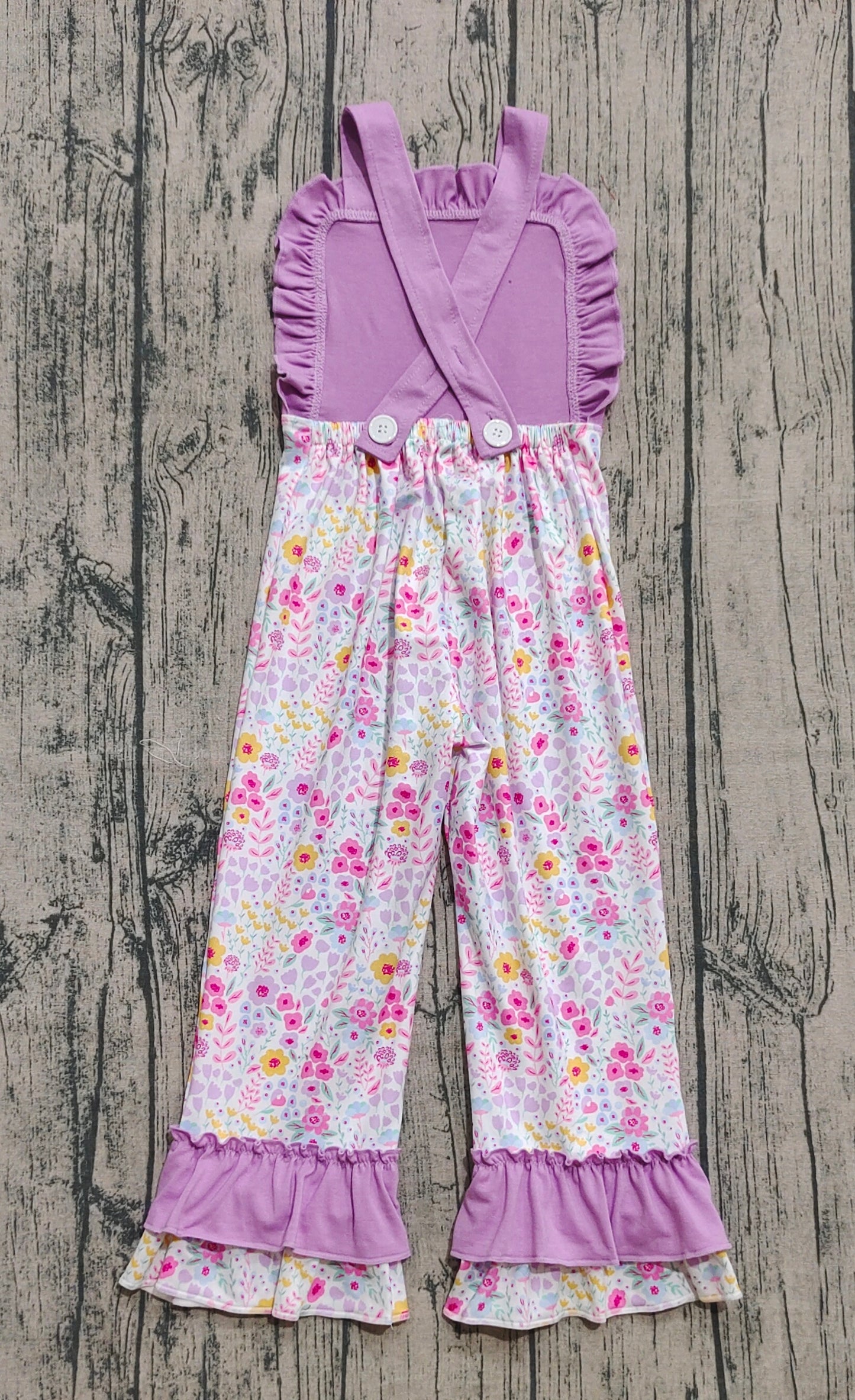 SR3177  Baby Girls Lavender Strap Ghost Pumpkins Floral Ruffle Pant Jumpsuits D 829