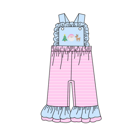 presale SR3179  Baby Girls Light Blue Strap Pink Stripe Ruffle Pant Jumpsuits D 6.19