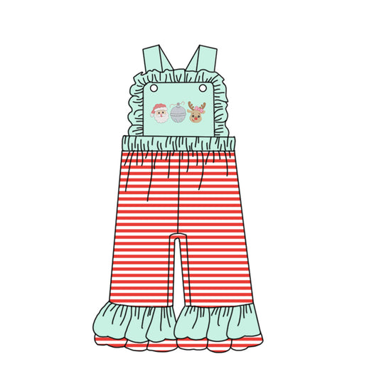 presale SR3180 Baby Girls Blue Strap Santa Deer Ruffle Pant Jumpsuits D 6.25