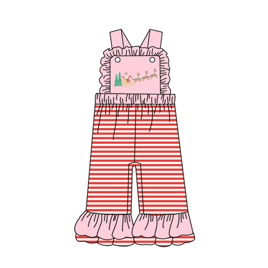 presale SR3181 Baby Girls Pink Strap Santa Deer Ruffle Pant Jumpsuits D 6.25