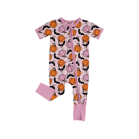 presale SR3185 Baby Girls Short Sleeves Bats Pumpkins Zipper Pant Rompers D 7.5