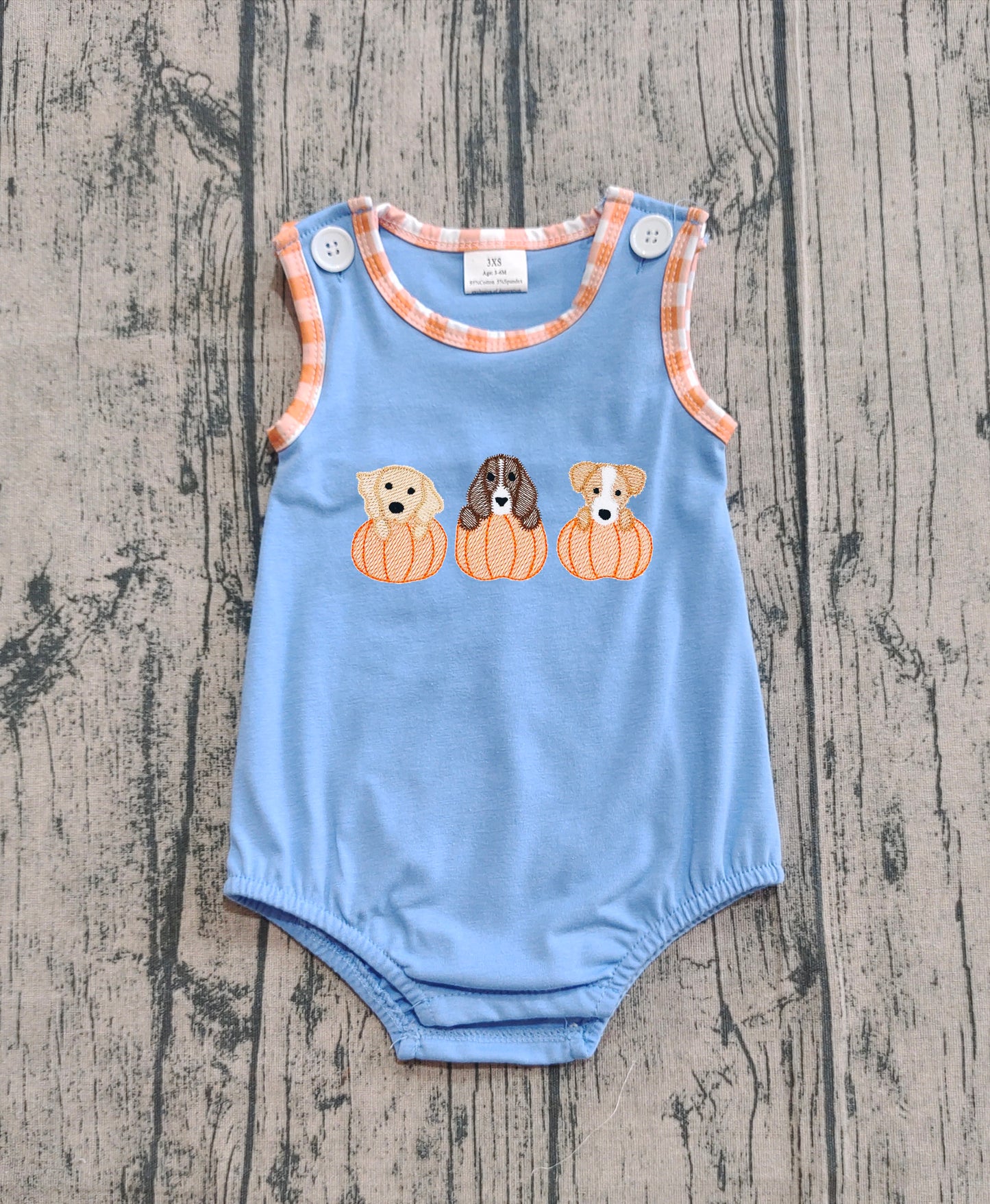 SR3190 Baby Boys Blue Sleeveless Dogs Pumpkins Rompers  D 8.11