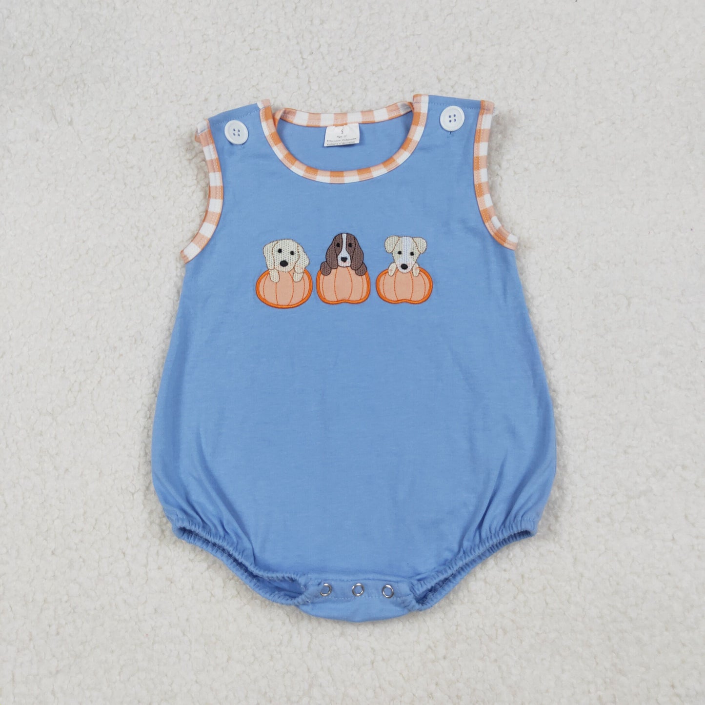 SR3190 Baby Boys Blue Sleeveless Dogs Pumpkins Rompers  D 8.11