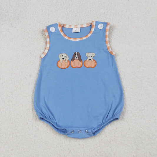 SR3190 Baby Boys Blue Sleeveless Dogs Pumpkins Rompers D 8.11