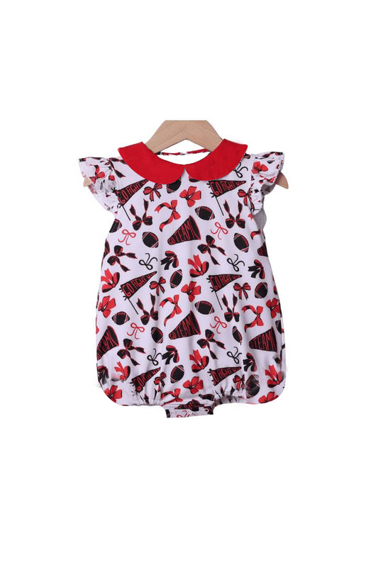 presale SR3193 Baby Girls Flutter Sleeves Red Cheer Bows Plaid Team Ruffle Rompers   D 7.19