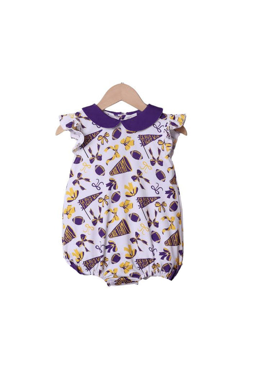presale SR3194  Baby Girls Flutter Sleeves Purple Cheer Bows Plaid Team Ruffle Rompers  D 7.19