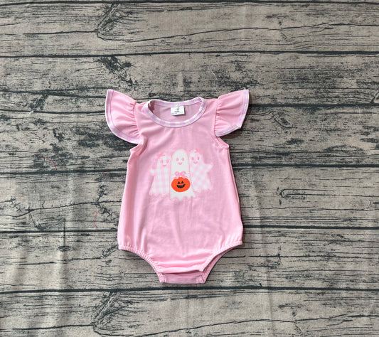 presale SR3196  Baby Girls Pink Ghost Pumpkins Halloween Ruffle Rompers  D 7.21