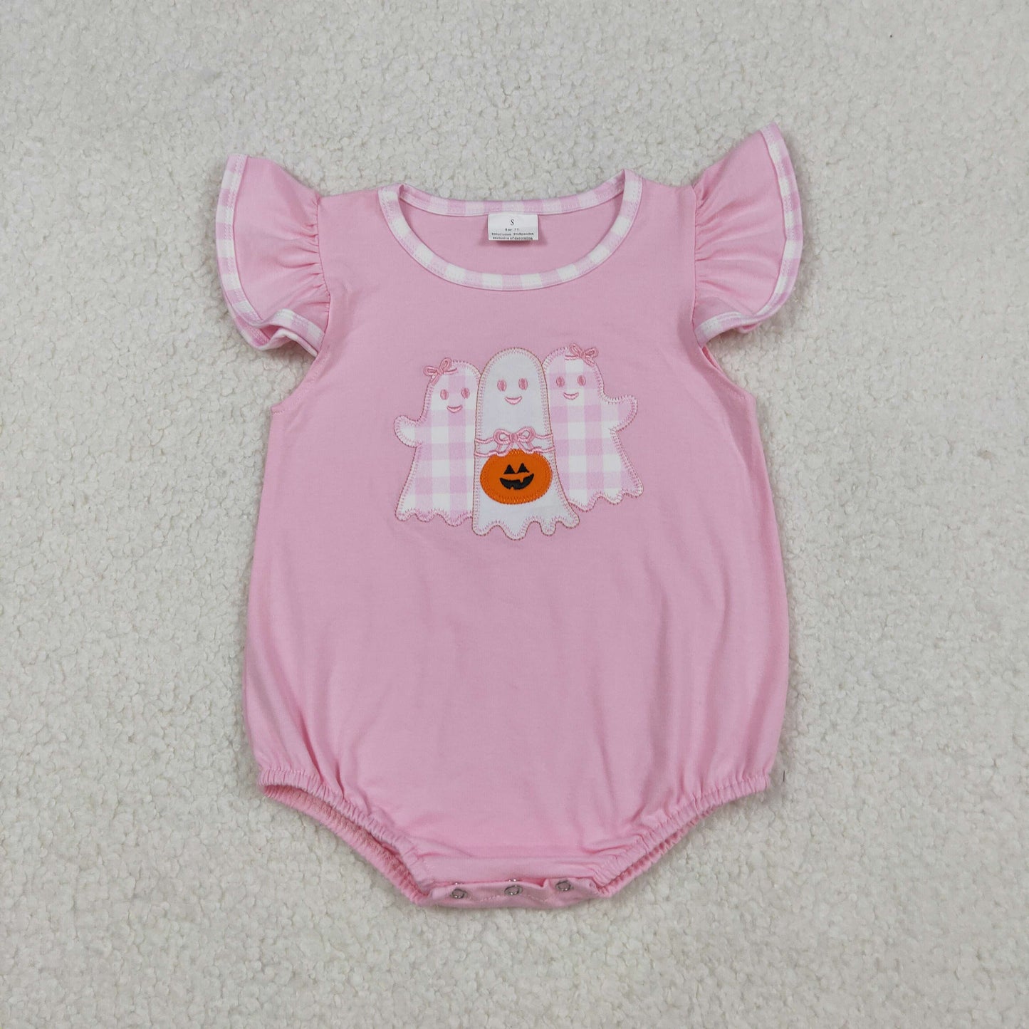 SR3196  Baby Girls Pink Ghost Pumpkins Halloween Ruffle Rompers  D 919