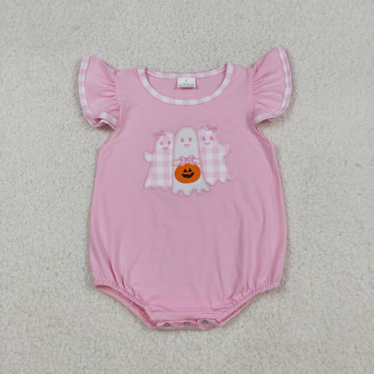 SR3196  Baby Girls Pink Ghost Pumpkins Halloween Ruffle Rompers  D 919