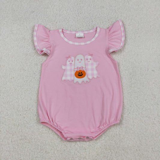 SR3196 Baby Girls Pink Ghost Pumpkins Halloween Ruffle Rompers D 919