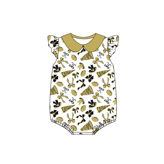 presale SR3198 Baby Girls Yellow Cheer Bows Plaid Team Ruffle Rompers D 7.21