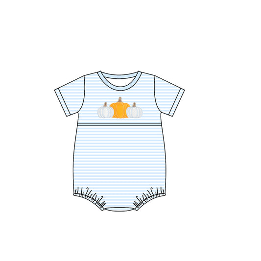 presale SR3199 Baby Boys Blue Stripe Pumpkins Fall Rompers D 7.29