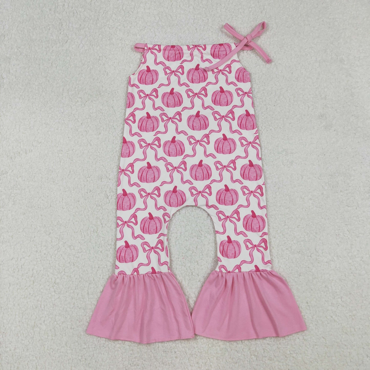 SR3200  Baby Girls Pink Strap Bows Pumpkins Plaid Bell Bottom Fall Jumpsuits  D 925
