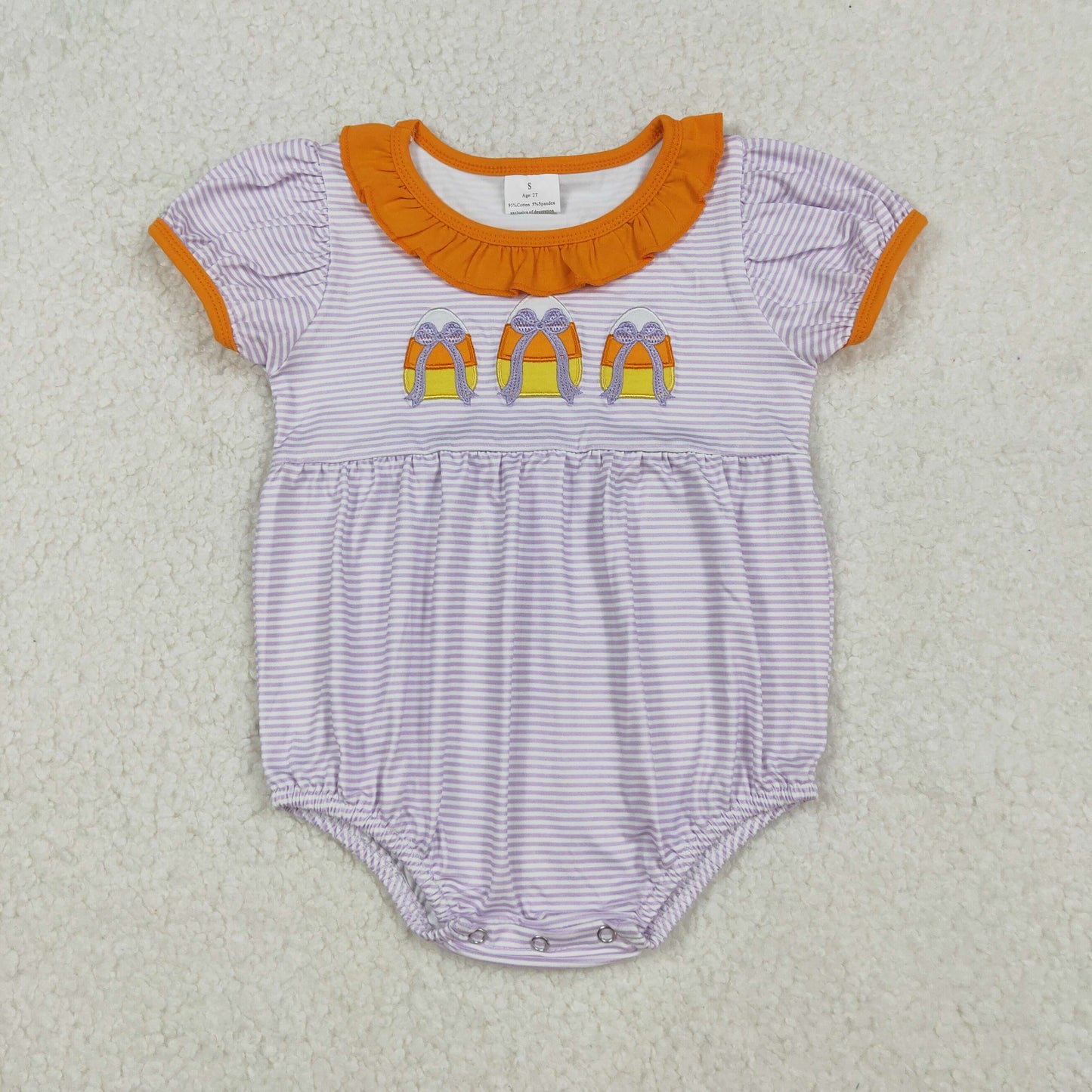 SR3202  Embroidery Baby Girls Lavender Stripe Bows Candy Halloween Rompers D 925
