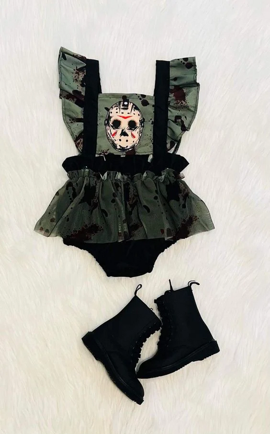 presale SR3203 Baby Girls Flutter Sleeves Skull Bummies Tulle Halloween Rompers D 8.5