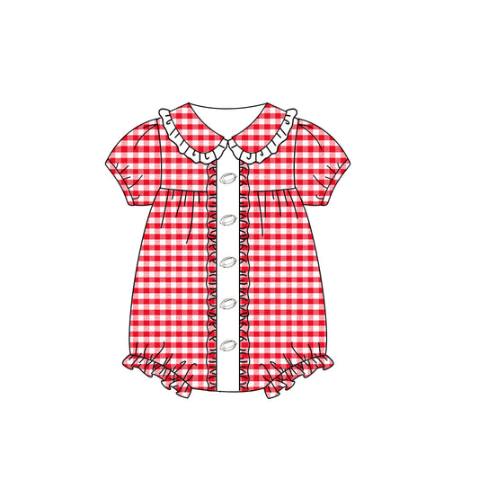 presale SR3207 Baby Girls Red Plaid Footballs Team Ruffle Rompers D 8.9