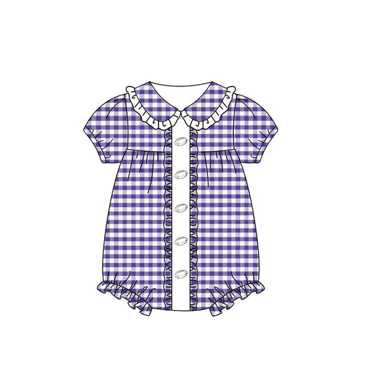 presale SR3208 Baby Girls Purple Plaid Footballs Team Ruffle Rompers D 8.9