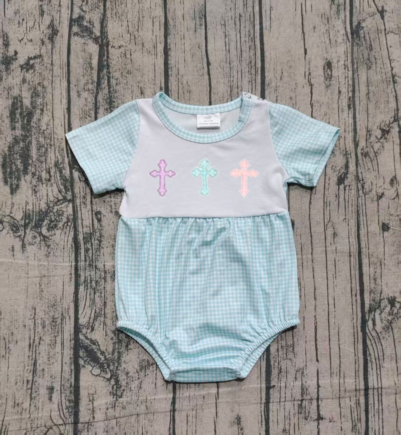presale SR3215  Baby Boys Short Sleeve Cross Easter Rompers  D 916