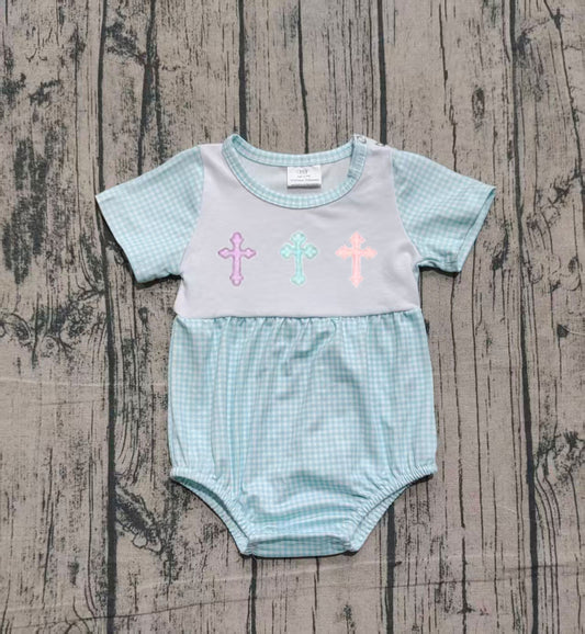 presale SR3215 Baby Boys Short Sleeve Cross Easter Rompers D 916