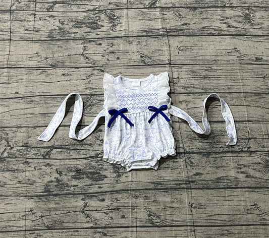 Pre-order Embroidery Baby Girls Sleeveless Rabbits Flowers Easter Ruffle Rompers