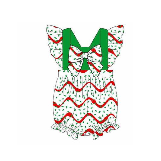 presale SR3221 Baby Girls Flutter Sleeve Stripe Sprinkles Christmas Ruffle Rompers D 916