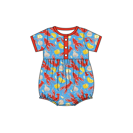 presale SR3222  Baby Boys Short Sleeve Button Crayfishes Mardigras Rompers  D 917
