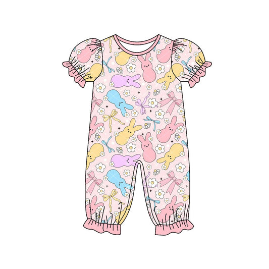 presale SR3226  Baby Girls Colorful Flowers Rabbits Easter Ruffle Footie Rompers D 919