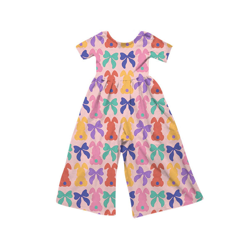 presale SR3232 Baby Girls Colorful Bows Rabbits Easter Pant Jumpsuits   D 925