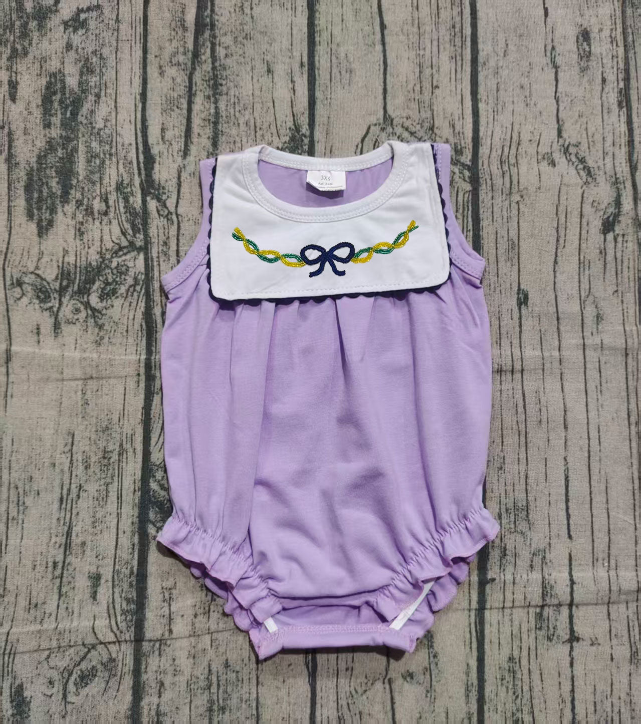 presale SR3235 Baby Girls Sleeveless Mardigras Bows Ruffle Rompers  D 925