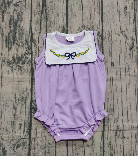 presale SR3235 Baby Girls Sleeveless Mardigras Bows Ruffle Rompers D 925