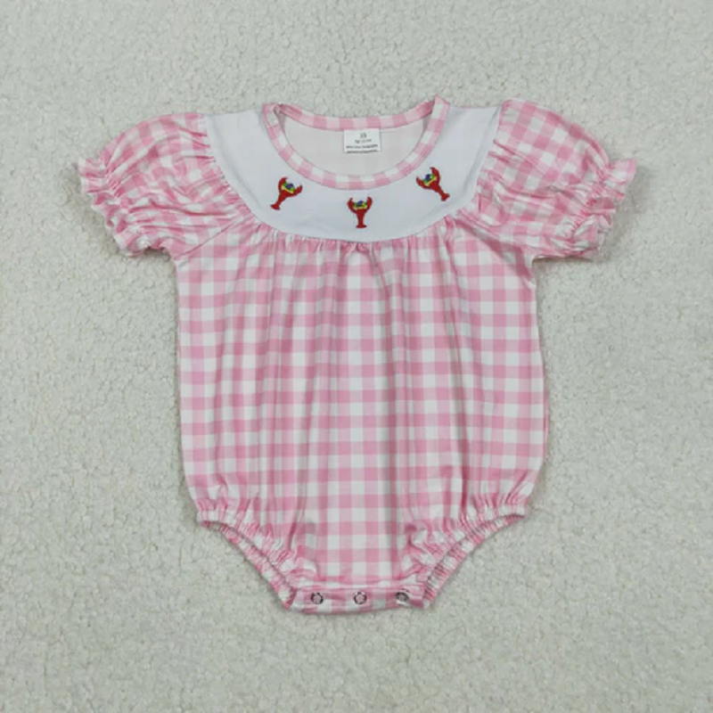 Sibling Baby Boys Girls Embroidery Anchor Crayfishes Mardigras Checked Clothes Set Dress Romper D 1122