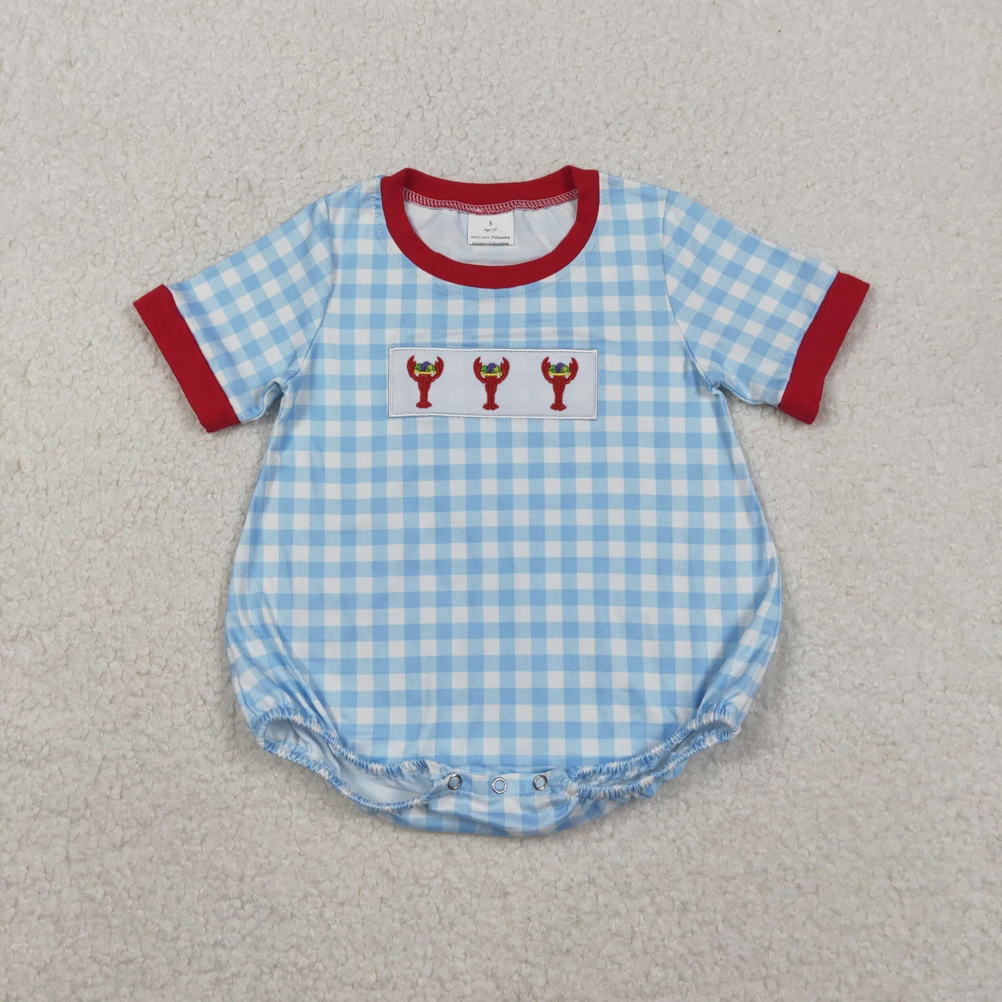 Sibling Baby Boys Girls Embroidery Anchor Crayfishes Mardigras Checked Clothes Set Dress Romper D 1122