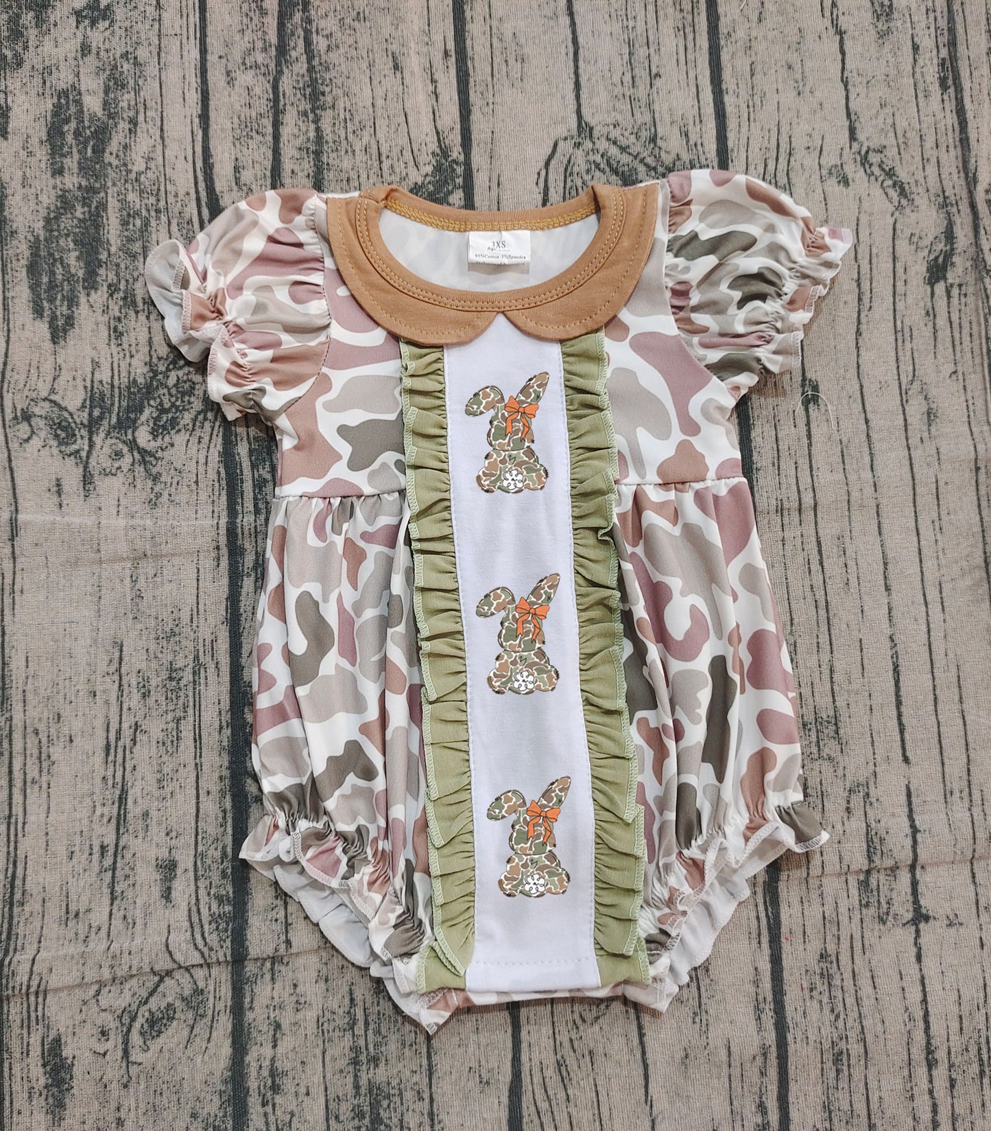 presale SR3259 Embroidery Camo Rabbit Baby Girls Easter Ruffle Collar Rompers D 1014