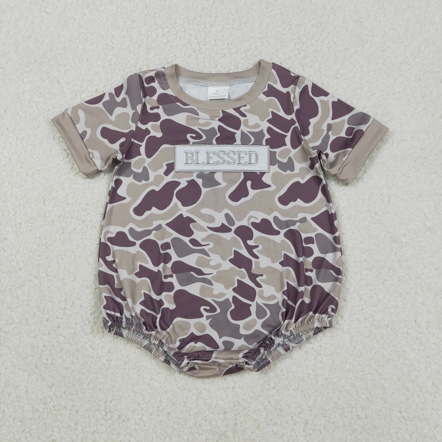 Embroidery 'Blessed' Baby Boys Southern Grey Camo Rompers Cute Baby Boy Outfit with Embroidery Detailing