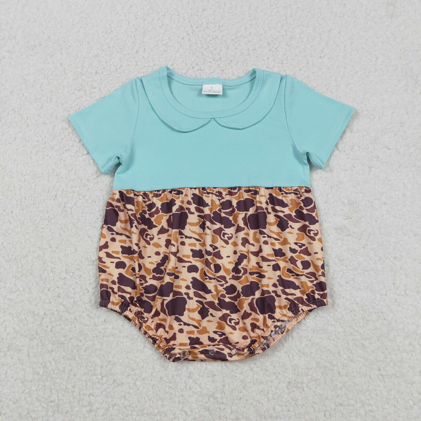 Baby Girls Southern Brown Camo Collar Ruffle Rompers Short Sleeve Cute And Fashionable Baby Outfit for Girls