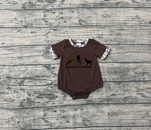presale SR3280 Embroidery Jesus Love Me Deer Baby Boys Camo Sleeve Hunting Rompers D 1001