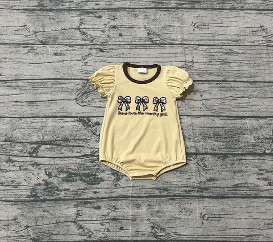 presale SR3281 Embroidery Jesus Love Me Camo Bows Baby Girls Ruffle Sleeve Hunting Rompers  D 1001