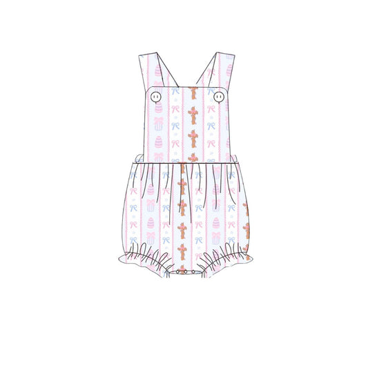 presale SR3283 Baby Girls Bows Eggs Crosses Stripe Easter Strap Ruffle Rompers  D 1006