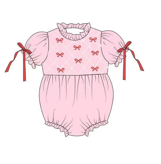 presale SR3285 Baby Girls Bows Checked Bows Sleeve Valentine Ruffle Rompers D 1006