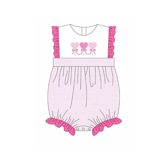 presale SR3286 Baby Girls Pink Hearts Stripe Valentine Ruffle Rompers D 1006