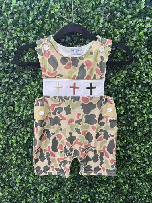 presale SR3290 Baby Boys Sleeveless Pockets Crosses Camo Easter Rompers D 1007
