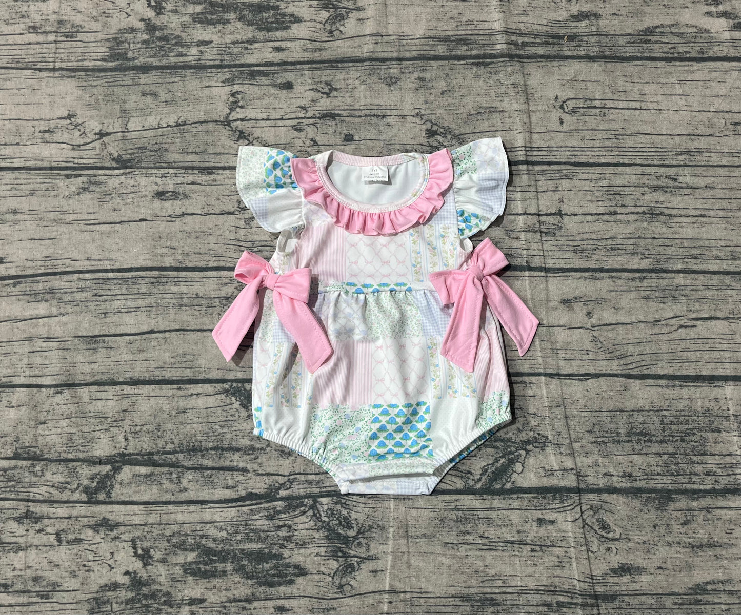 SR3293  Baby Girls Bows Flowers Checked Bows Ruffle Rompers  D 1008