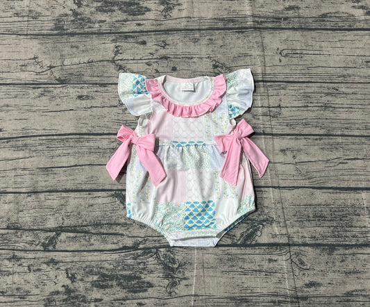 presale SR3293  Baby Girls Bows Flowers Checked Bows Ruffle Rompers  D 1008