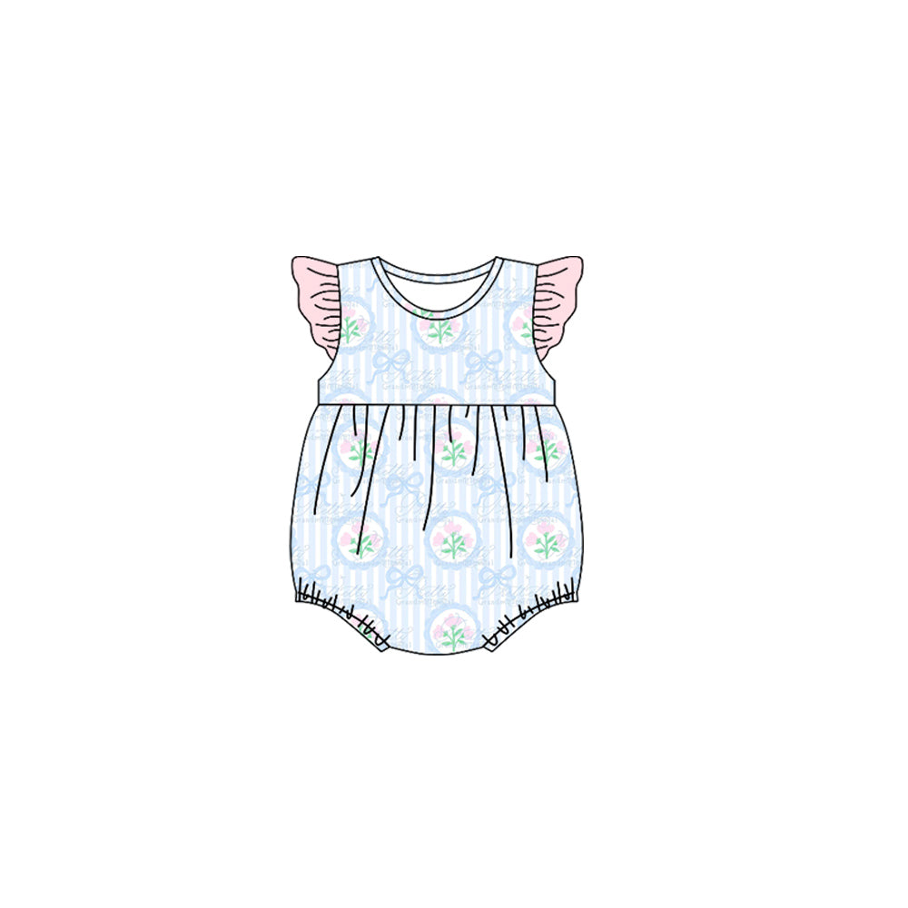 presale SR3294  Baby Girls Flutter Sleeve Bows Flowers Ruffle Rompers D 1008