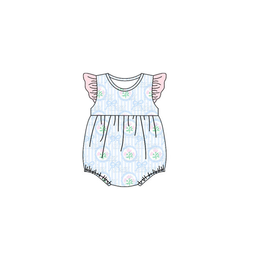 presale SR3294 Baby Girls Flutter Sleeve Bows Flowers Ruffle Rompers D 1008