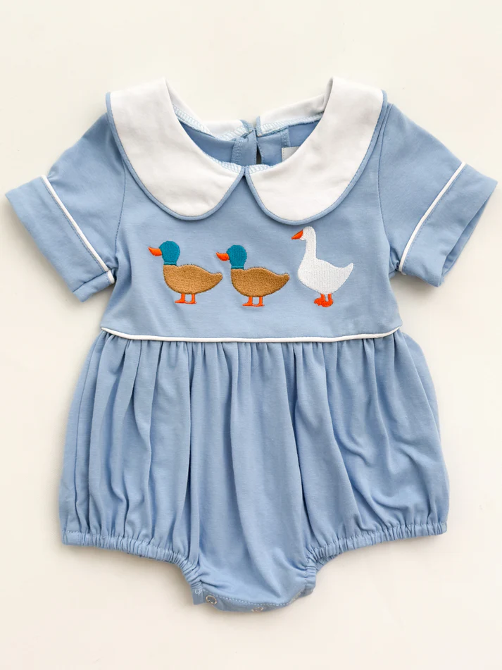 presale SR3297 Baby Girls Short Sleeve Ducks Goose Collar Ruffle Rompers  D 1008